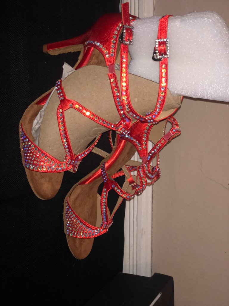 Dance And Sway Tangerine Rhinestone Latin Dance Shoes 7-7.5 — image 4 of 8